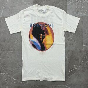Vintage Bon Jovi Shirt Mens Medium White 7800 Fahrenheit Album Rock Band 80s USA